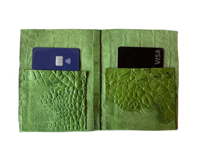Electric Green Embossed Gator Leather Wallet