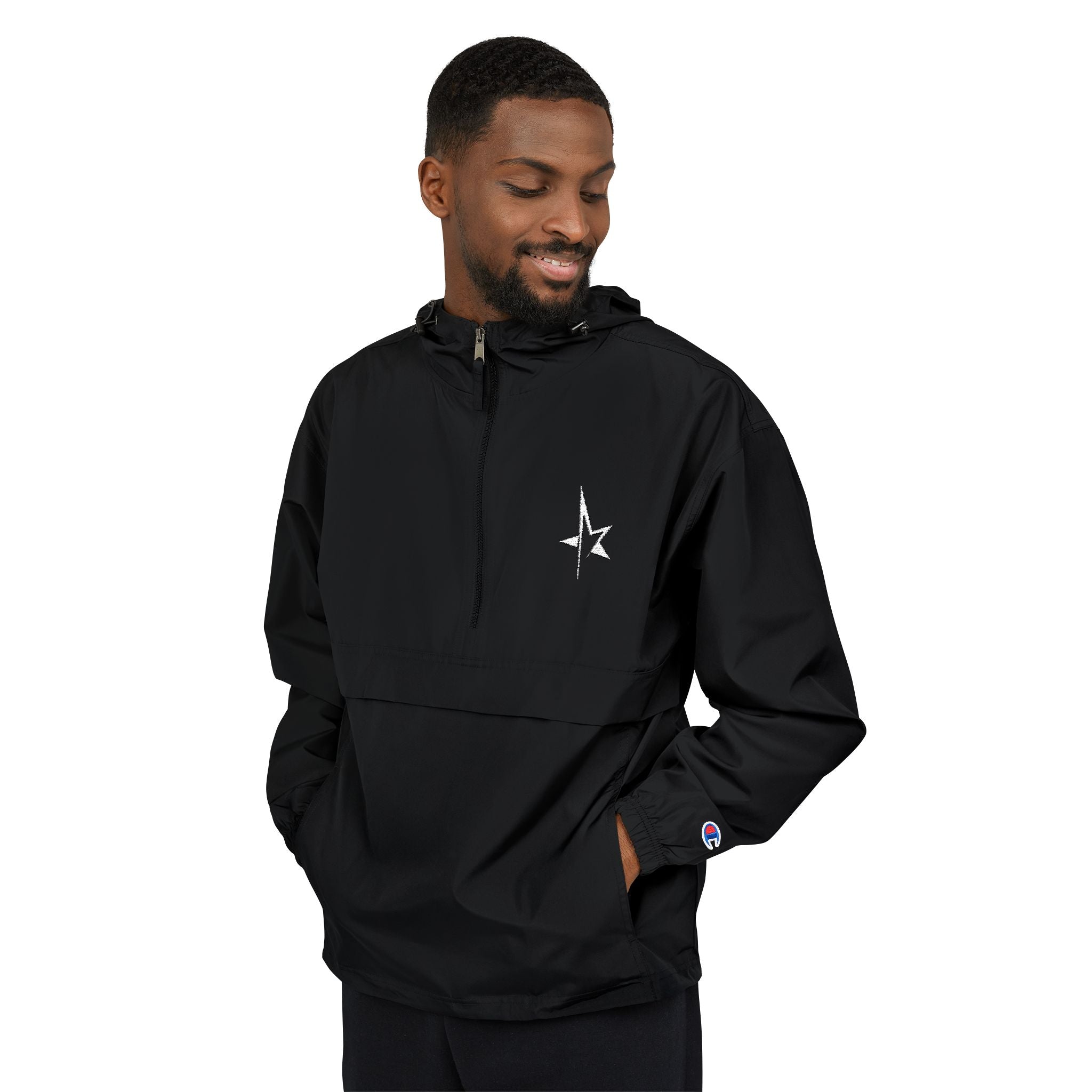 Packable Anorak Jacket — Minimal White Floral Cross Chest Logo