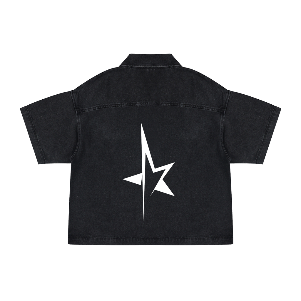 Unisex Vintage Wash Boxy Quarter-Zip Denim Shirt